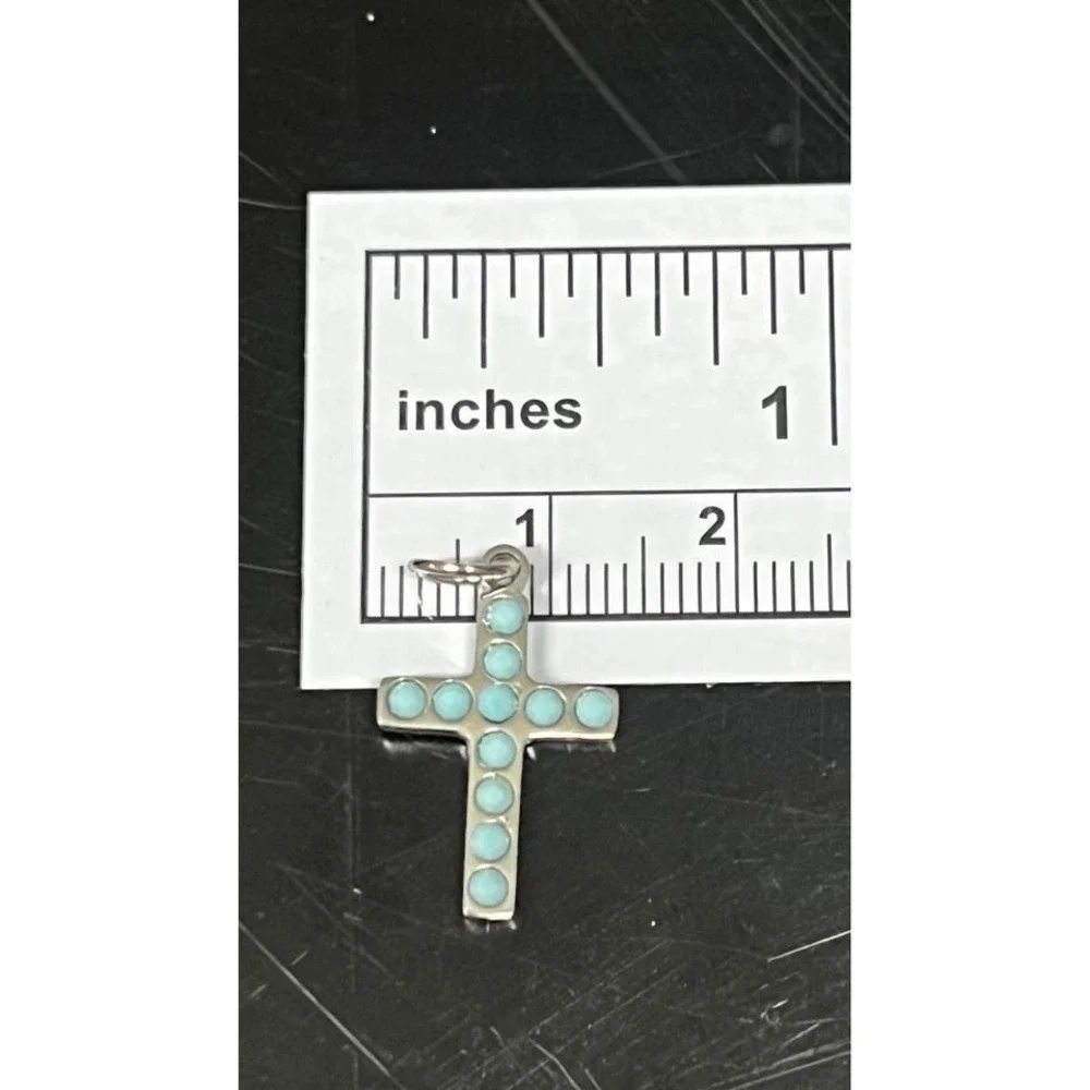 Turquoise‎ Stone Cross Charm Silver-tone PVD Stainless Steel Religious Pendant